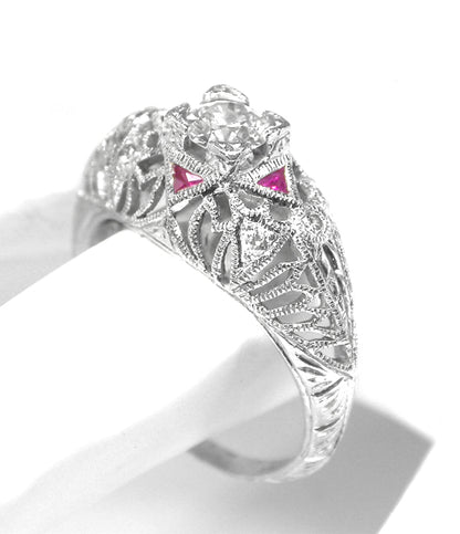 Edwardian Style Platinum Diamond and Ruby Ring