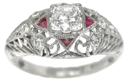 Edwardian Style Platinum Diamond and Ruby Ring