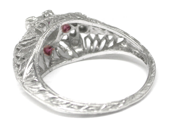 Edwardian Style Platinum Diamond and Ruby Ring