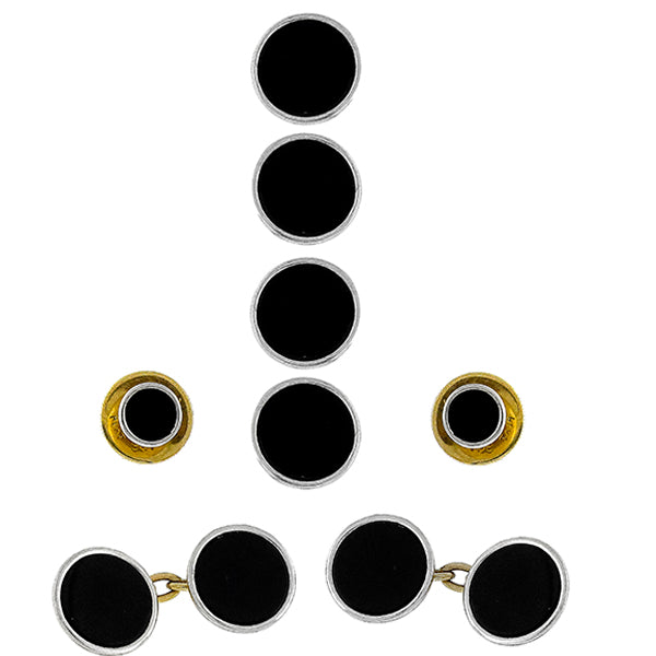 Edwardian Onyx Gold Platinum Tuxedo Set Israel Rose