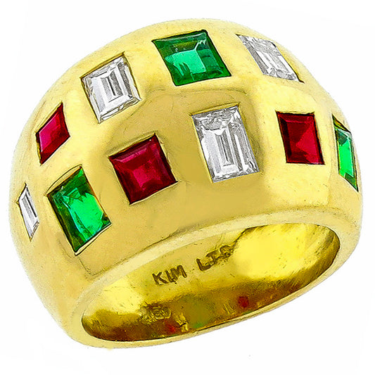Emerald Ruby &  Diamond Gold Ring
