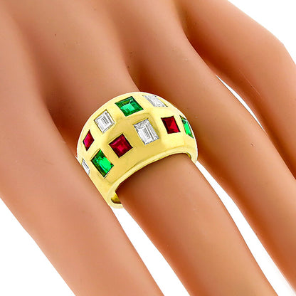 Emerald Ruby &  Diamond Gold Ring