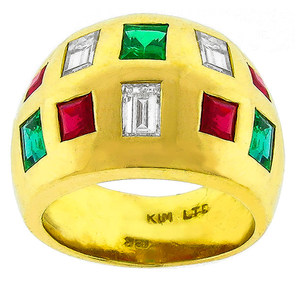 Emerald Ruby &  Diamond Gold Ring