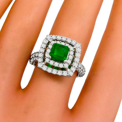 Vintage 0.80ct Colombian Emerald 1.51ct Diamond Gold Ring