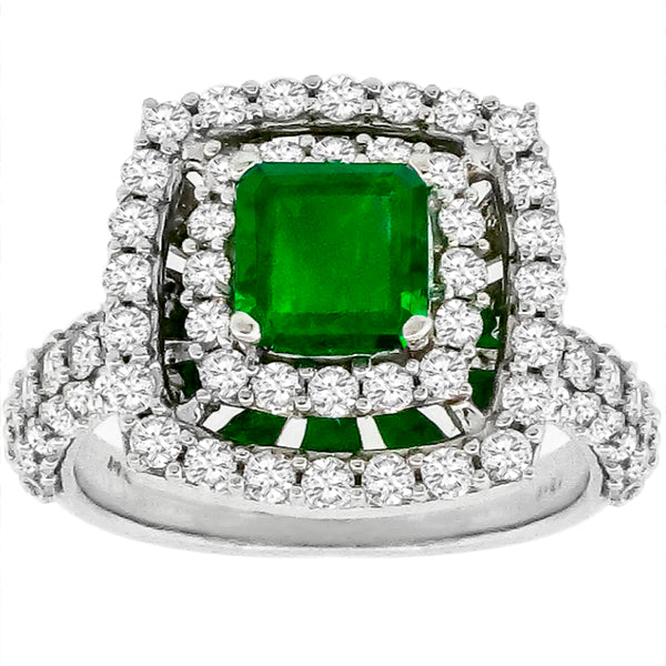 Vintage 0.80ct Colombian Emerald 1.51ct Diamond Gold Ring