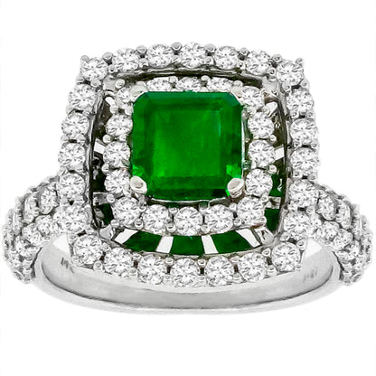Vintage 0.80ct Colombian Emerald 1.51ct Diamond Gold Ring
