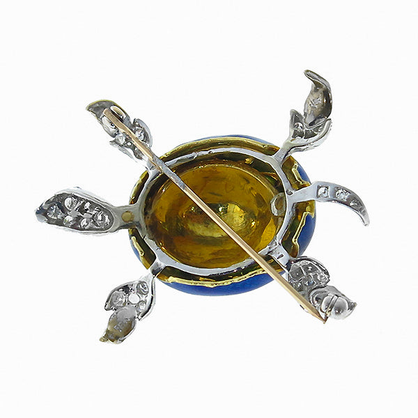 Estate 0.40ct  Diamond  Ruby Enamel  Gold Turtle Pin