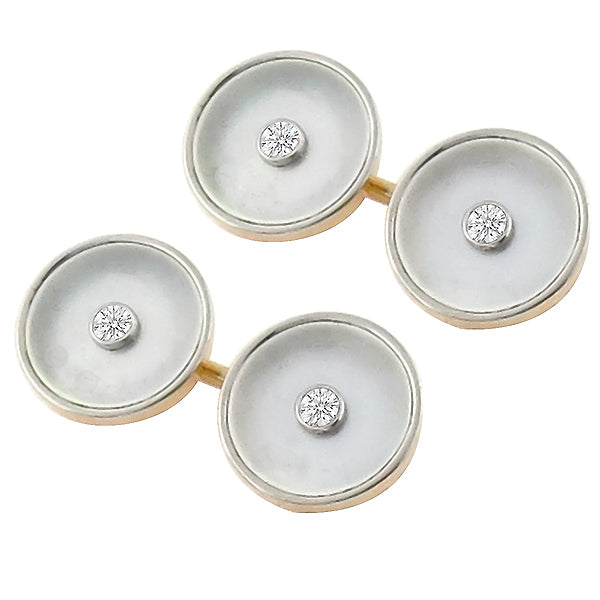AntiqueOld Mine Cut Diamond Mother of Pearl 14k Yellow & White Gold Cufflinks