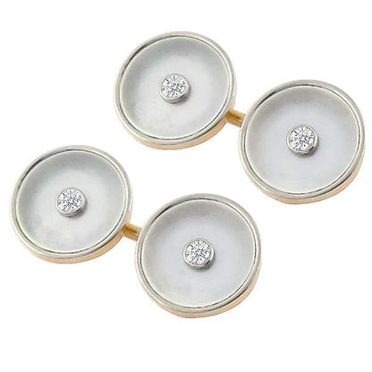 AntiqueOld Mine Cut Diamond Mother of Pearl 14k Yellow & White Gold Cufflinks