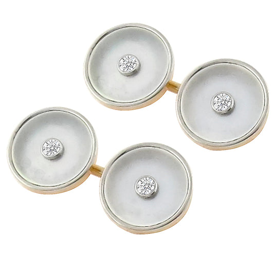 AntiqueOld Mine Cut Diamond Mother of Pearl 14k Yellow & White Gold Cufflinks