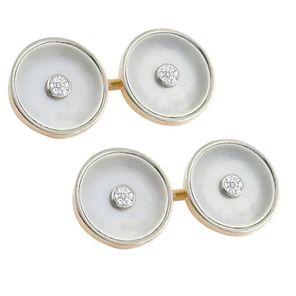 AntiqueOld Mine Cut Diamond Mother of Pearl 14k Yellow & White Gold Cufflinks