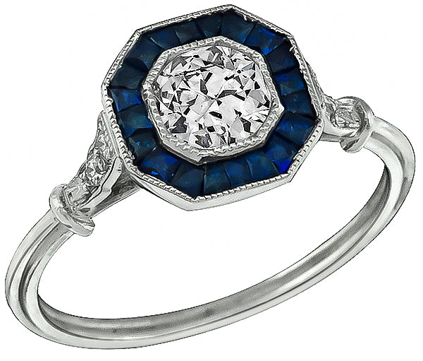 Estate 0.50ct Diamond Sapphire Engagement Ring
