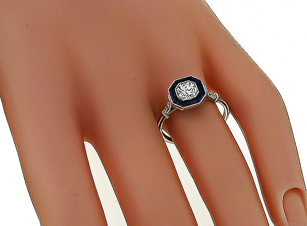 Estate 0.50ct Diamond Sapphire Engagement Ring