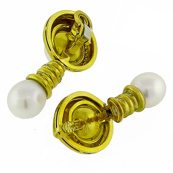 Diamond, Mabe & South Sea Pearl 18k Yellow Gold Chandelier Earrings