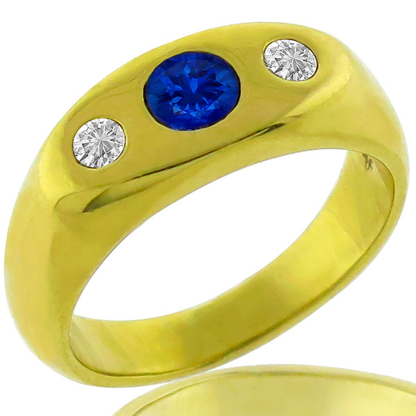 Estate 0.50ct Round Cut Sapphire Round Cut Diamond 18k Yellow Gold Ring