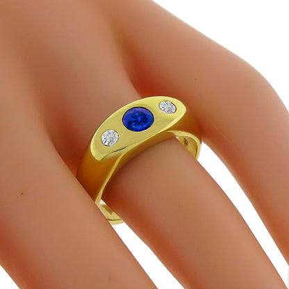Estate 0.50ct Round Cut Sapphire Round Cut Diamond 18k Yellow Gold Ring