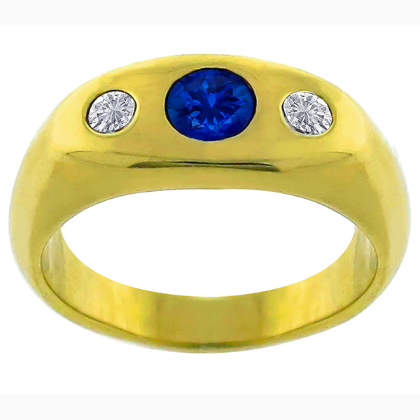 Estate 0.50ct Round Cut Sapphire Round Cut Diamond 18k Yellow Gold Ring