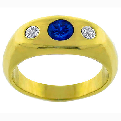 Estate 0.50ct Round Cut Sapphire Round Cut Diamond 18k Yellow Gold Ring