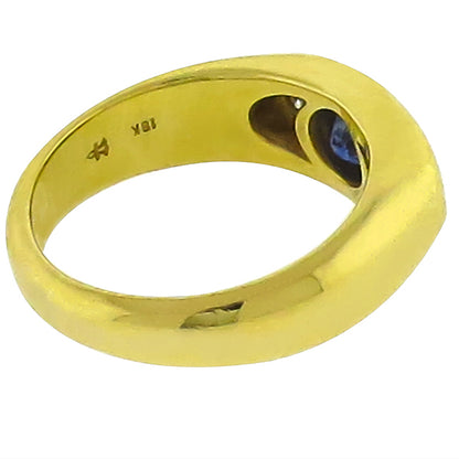 Estate 0.50ct Round Cut Sapphire Round Cut Diamond 18k Yellow Gold Ring
