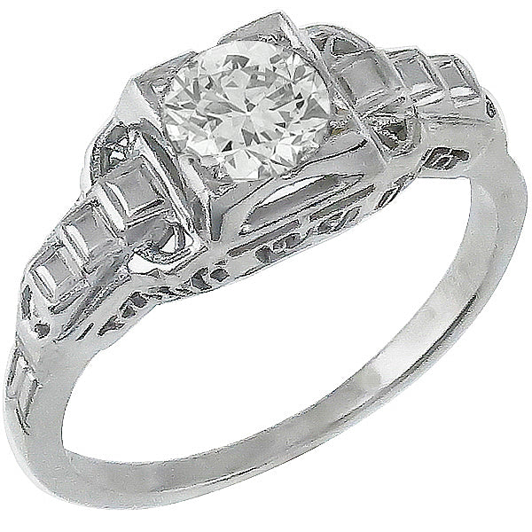 Estate 0.53ct Old Mine Cut Diamond 18k White Gold Engagement Ring
