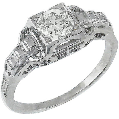 Estate 0.53ct Old Mine Cut Diamond 18k White Gold Engagement Ring