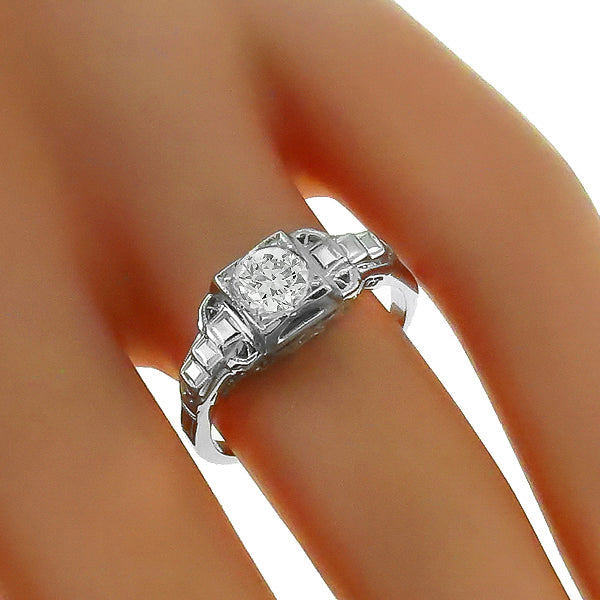 Estate 0.53ct Old Mine Cut Diamond 18k White Gold Engagement Ring