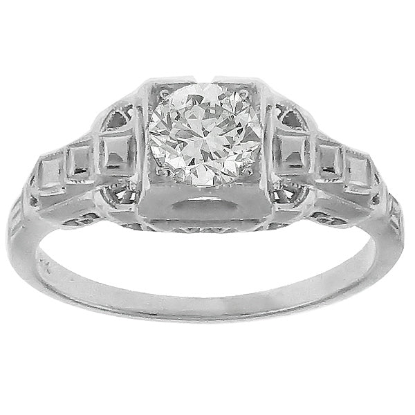 Estate 0.53ct Old Mine Cut Diamond 18k White Gold Engagement Ring