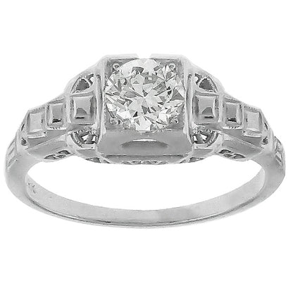 Estate 0.53ct Old Mine Cut Diamond 18k White Gold Engagement Ring