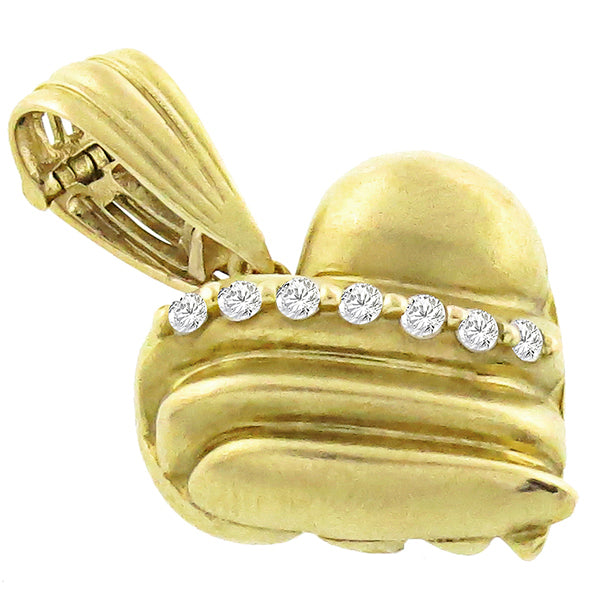 Estate 0.55ct Round Cut Diamond 14k Yellow Gold Heart Pendant