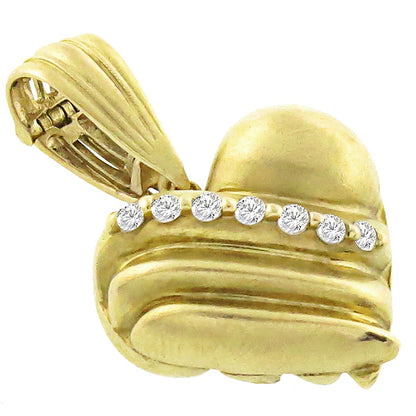 Estate 0.55ct Round Cut Diamond 14k Yellow Gold Heart Pendant