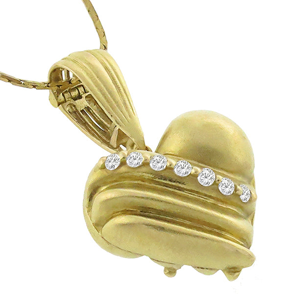 Estate 0.55ct Round Cut Diamond 14k Yellow Gold Heart Pendant