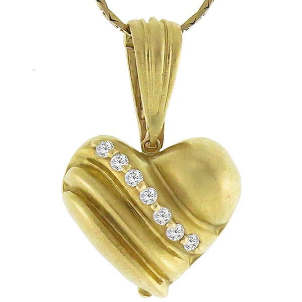 Estate 0.55ct Round Cut Diamond 14k Yellow Gold Heart Pendant