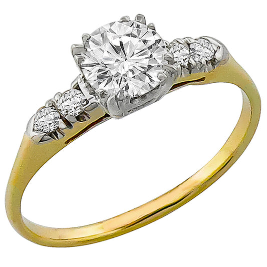 Estate 0.68ct Round Cut Diamond 14k Yellow & White Gold Engagement Ring