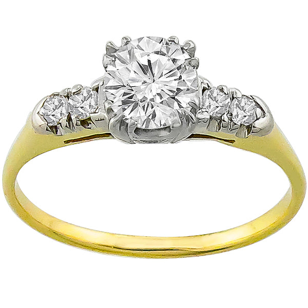 Estate 0.68ct Round Cut Diamond 14k Yellow & White Gold Engagement Ring
