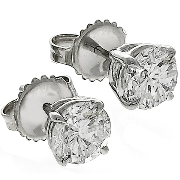 Estate 0.80ct Round Brilliant Diamond 14k White Gold Stud Earrings
