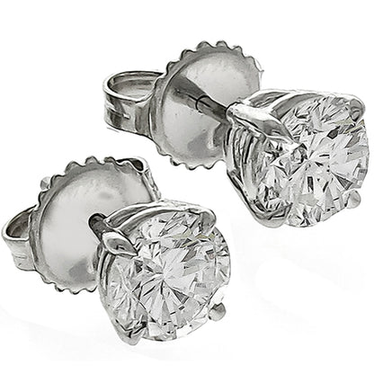 Estate 0.80ct Round Brilliant Diamond 14k White Gold Stud Earrings
