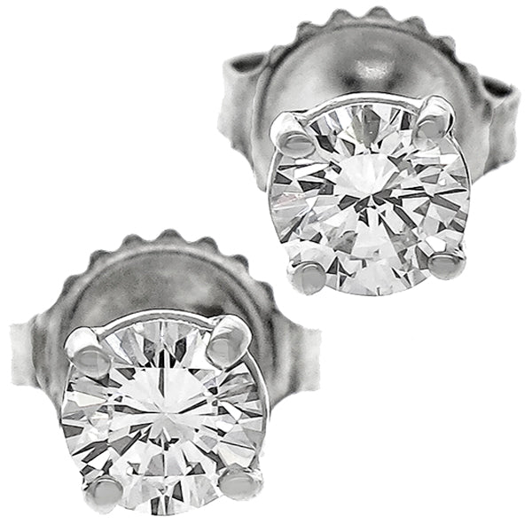 Estate 0.80ct Round Brilliant Diamond 14k White Gold Stud Earrings