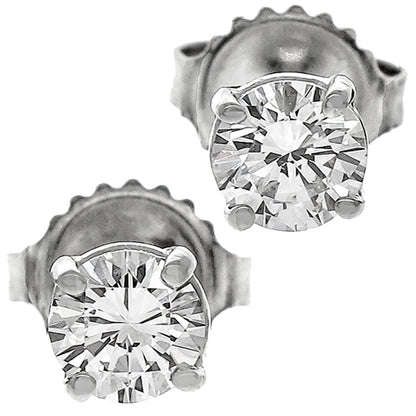 Estate 0.80ct Round Brilliant Diamond 14k White Gold Stud Earrings