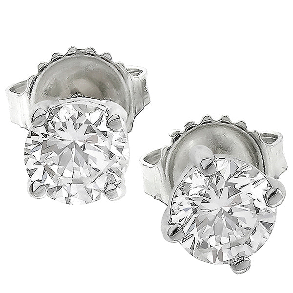 Estate 0.80ct Round Cut Diamond 14k White Gold Stud Earrings