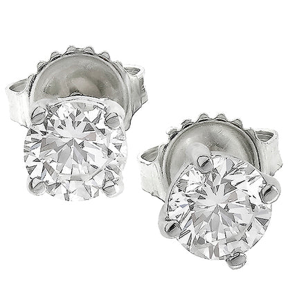 Estate 0.80ct Round Cut Diamond 14k White Gold Stud Earrings