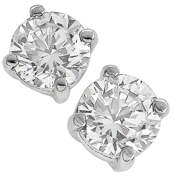 Estate 0.80ct Round Cut Diamond 14k White Gold Stud Earrings