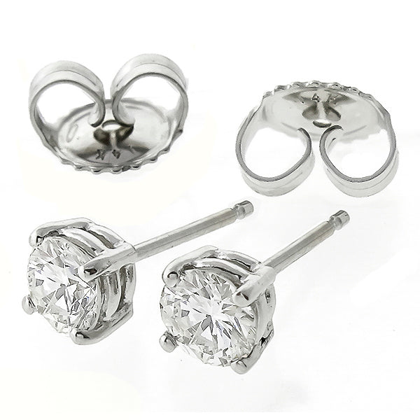 Estate 0.80ct Round Cut Diamond 14k White Gold Stud Earrings