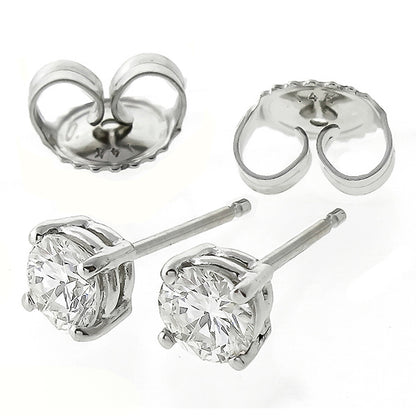 Estate 0.80ct Round Cut Diamond 14k White Gold Stud Earrings