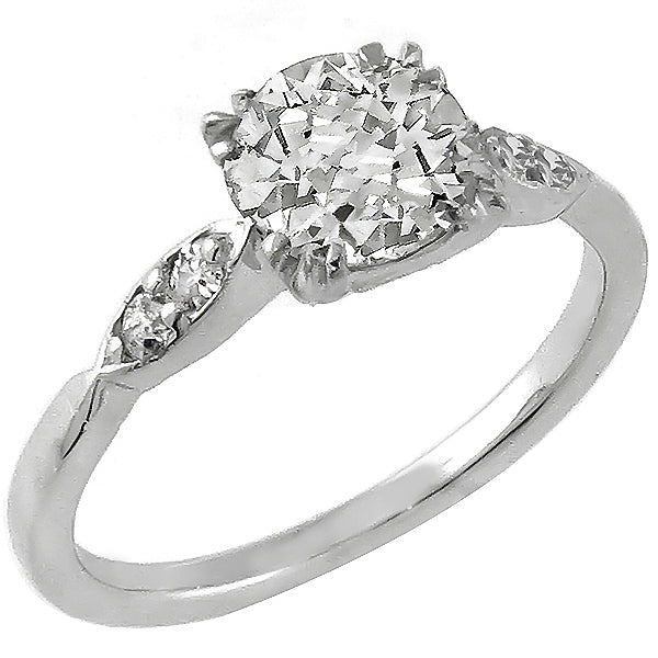 Estate 0.84ct Old Mine Cut Diamond Platinum Engagement Ring