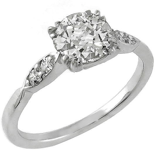 Estate 0.84ct Old Mine Cut Diamond Platinum Engagement Ring