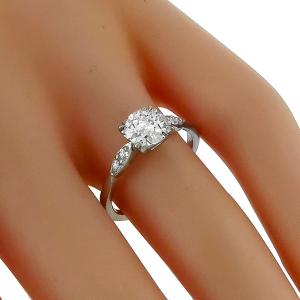 Estate 0.84ct Old Mine Cut Diamond Platinum Engagement Ring
