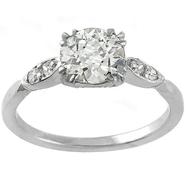 Estate 0.84ct Old Mine Cut Diamond Platinum Engagement Ring