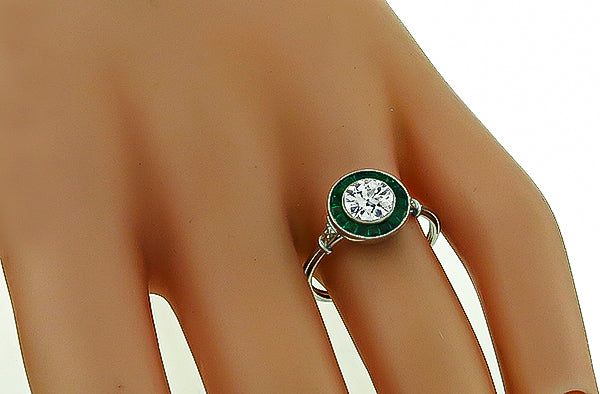 Estate 0.87ct Diamond Emerald Engagement Ring