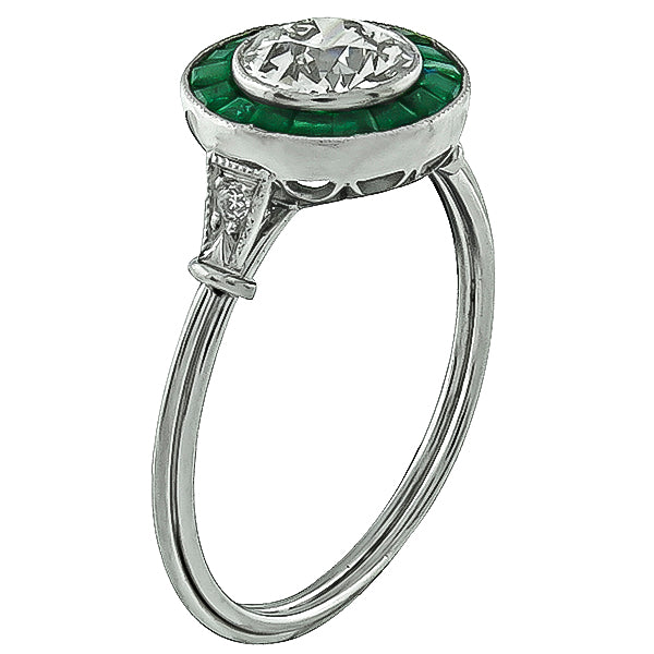 Estate 0.87ct Diamond Emerald Engagement Ring