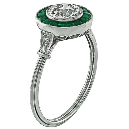 Estate 0.87ct Diamond Emerald Engagement Ring